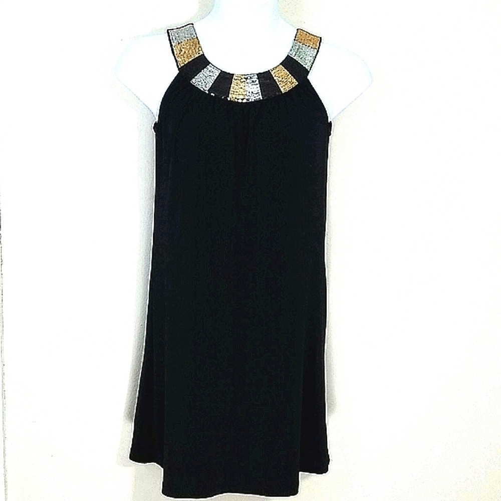 Sundress Sequin scoop neck black midi stretch